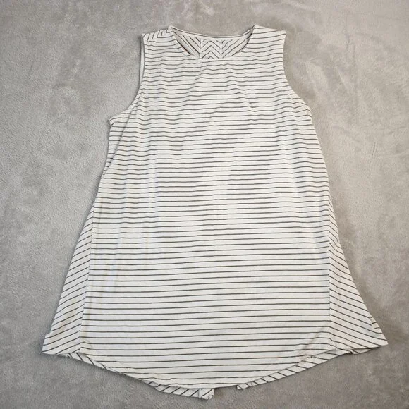 J. Jill Top Womens XS Olive Green White Striped Sleeveless Split Back Summer - Picture 1 of 9